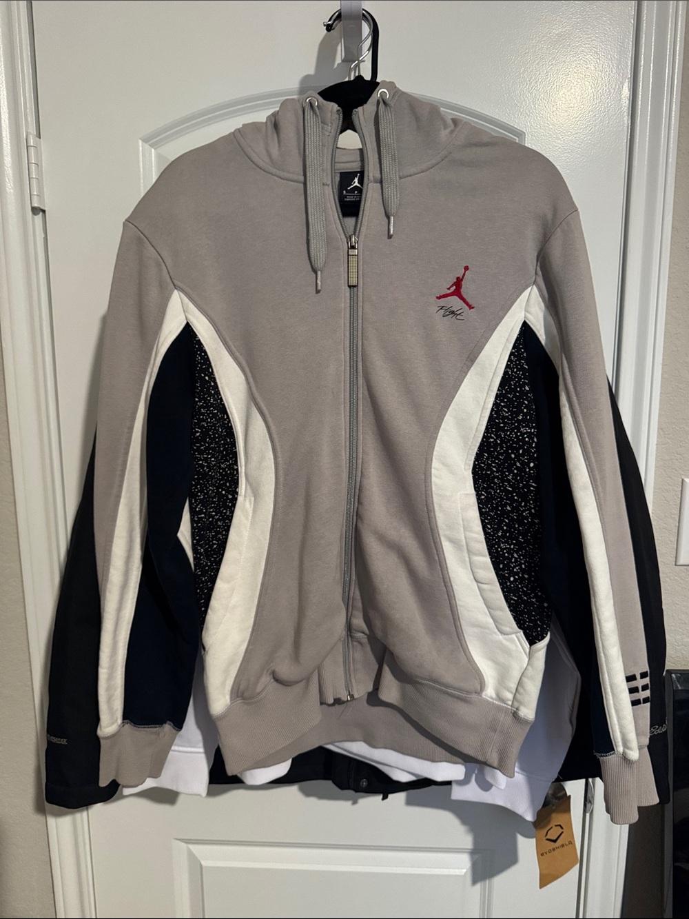 Jordan Hooded Zip-Up Jacket in Gray with Red Jumpman